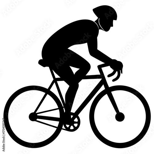 Black silhouette of cyclist on vintage bicycle retro