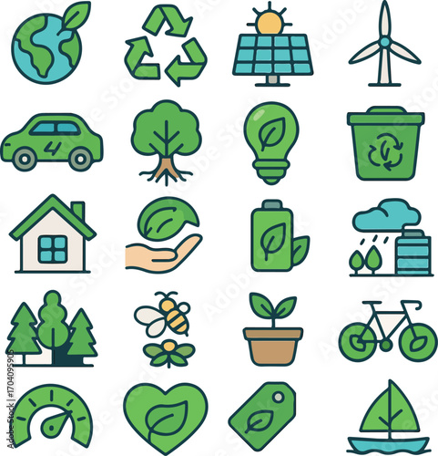 Environmental icons collection for sustainability awareness