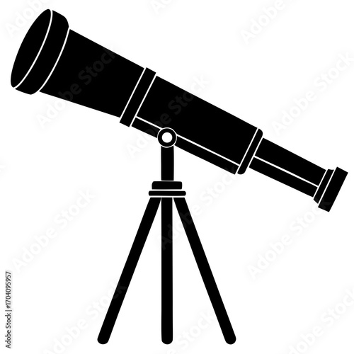 Black telescope tripod angled upward silhouette scientific instrument