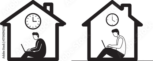 Two men working remotely from home silhouette
