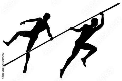 pole vault athlete silhouette illustration isolated on white background