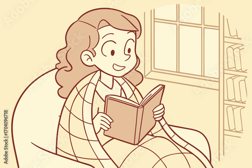 Cute girl reading book