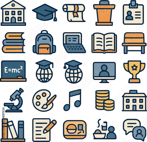 Educational icons collection for learning and study