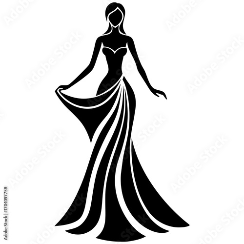 Elegant woman in flowing gown silhouette female
