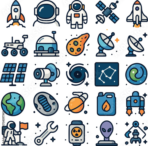 Space and astronomy icons set for educational and scientific use