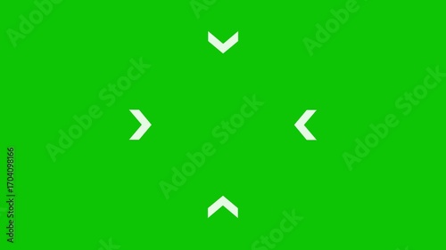 White animated arrows moving on green screen background, perfect for video editing, direction indicators, motion graphics, and transition overlay effects.