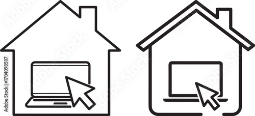 Two houses with computer and cursor silhouette