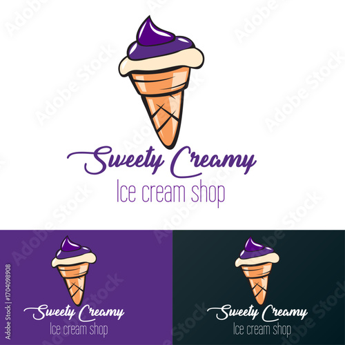 Black and White Minimalist Ice Cream Shop logo concept vector design