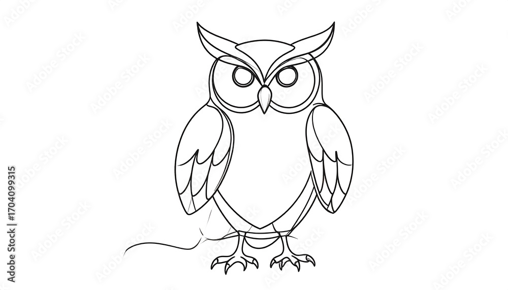 Fototapeta premium Simple line drawing of an owl