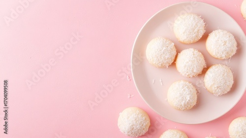 Coconut cookies on pink plate baking food photography