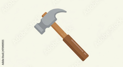 Illustration of a claw hammer tool for construction, carpentry, and home repair simple design with a wooden handle and metal head