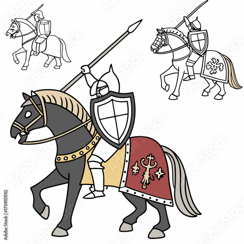 Horse Knights Coloring Pack Horses armored as medieval cavalry