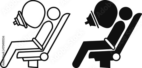 Airbag Icons. Black and White Vector Illustrations. A Device Designed to Mitigate the Impact of the Driver and Passengers in a Collision in Transport. Concept Safety and Protection

