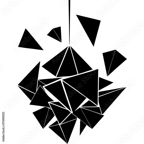 Sharp geometric shards suspended in air bold black