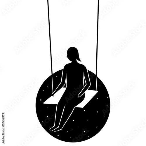 Silhouette figure on swing in starry circle person