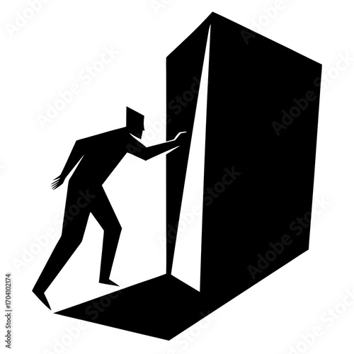 Silhouette pushing open glowing doorway person opening