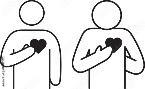 Two figures holding hearts silhouette