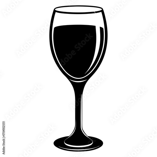 Tall wine glass filled with dark liquid silhouette