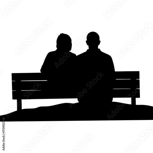 Two figures seated on park bench silhouette two people
