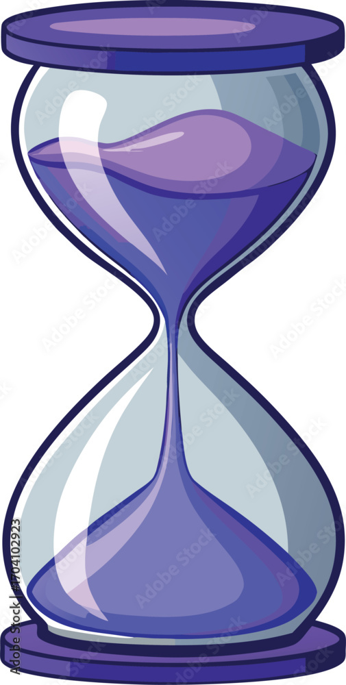Fototapeta premium Purple hourglass with sand flowing through the narrow middle section
