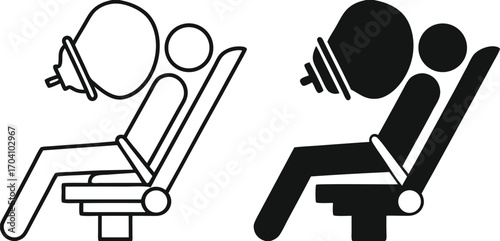 Airbag Icons. Black and White Vector Illustrations. A Device Designed to Mitigate the Impact of the Driver and Passengers in a Collision in Transport. Concept Safety and Protection

