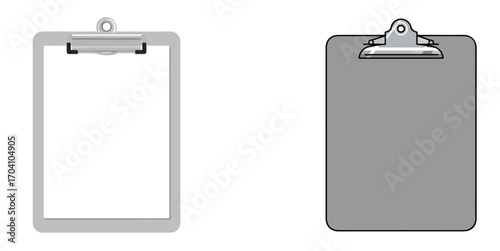 Two clipboards one with blank paper and the other gray isolated on a white background in a vector art