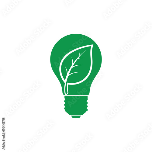 An isolated lightbulb with a green leaf inside representing a creative concept for eco-friendly power and environmental innovation