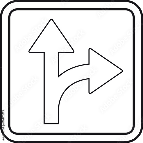 Road sign movement direction black-and-white