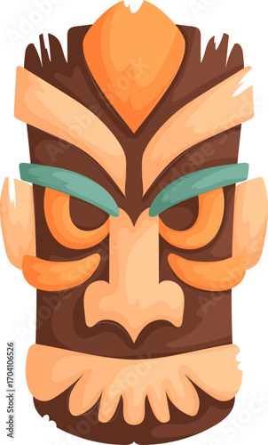 Tribal Guardian. An Abstract Woodcarving With Muted Tones And Sharp Angles.