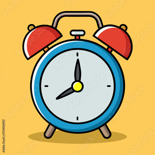 An illustrated alarm clock displaying time, evokes the essence of punctuality, schedule and routine. Capturing the concept of time management, urgency.
