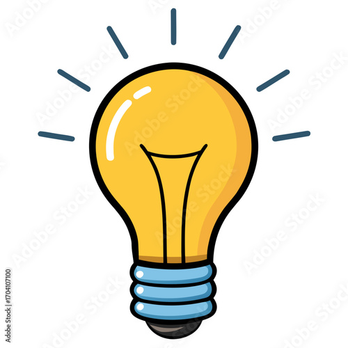 A radiant cartoon light bulb shines brightly, symbolizing innovation and brilliant ideas.