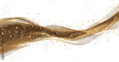 golden line noise Gold Glitter Abstract Stroke Wave with Shiny Dust and Foil Splatter Frames on Transparent Background