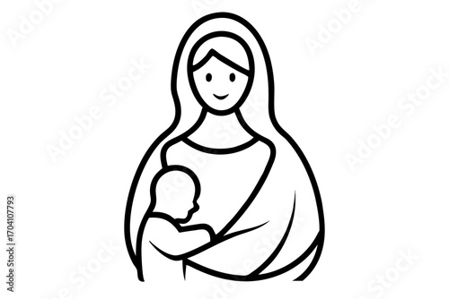line art Mother holding baby silhouette vector isolated on white background
