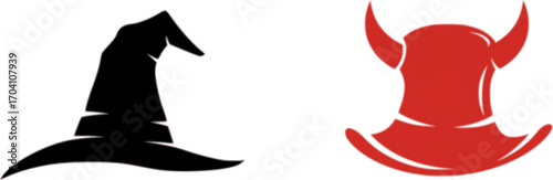 Wizard hat silhouette icon vector illustration on white background. Devil hat symbol design.
