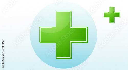 Green plus sign, a medical symbol representing health, aid, and addition, ideal for healthcare, emergency, and positive concepts