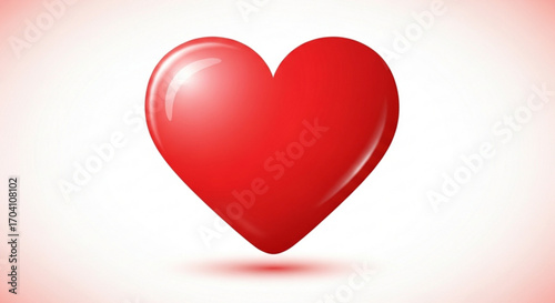Shiny red heart, symbolizing love, passion, and romance in a glossy, threedimensional design with a soft shadow