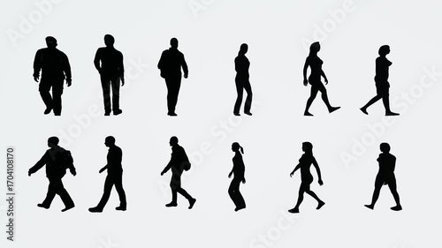 Silhouettes of people walking green screen animated chromakey background design depth movement gesture expression layers composition figure frame motion creative emotion elements illustration