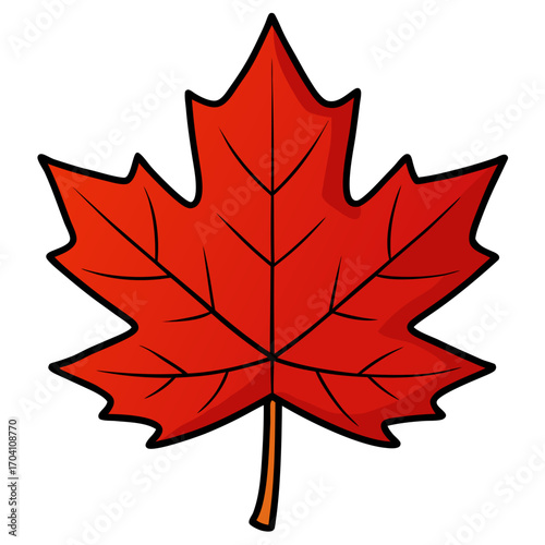 A vibrant, symmetrical maple leaf, rendered in a bold red hue, stands out against a clear backdrop, conveying concepts of autumn and national identity.