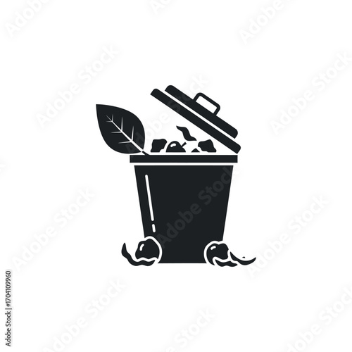 Recycling symbol with garbage can icon and plants in a plastic container on a white background, a vector illustration of waste