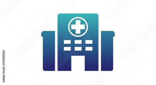 Hospital building with medical cross concept of healthcare, emergency services, and medical treatment facility