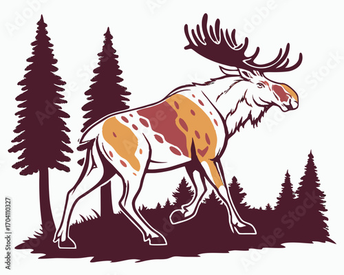 Moose standing in forest silhouette illustration
