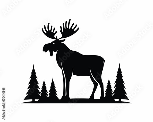 Moose standing in forest silhouette illustration