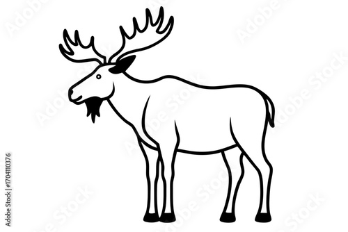 line art Moose standing in forest silhouette illustration