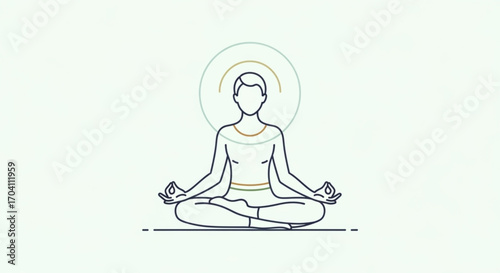 A person in the lotus position meditating with a halo around their head the person is drawn in a simple line art style