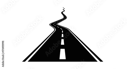 Winding black road with white lines on white background