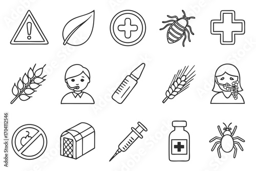 Allergy and medical icons set vector illustration for healthcare, medical, and pharmaceutical industry use on transparent background