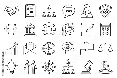 Business management strategy icons set vector illustration for company success and organization planning on transparent background