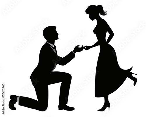 Man proposing marriage silhouette vector isolated on white background