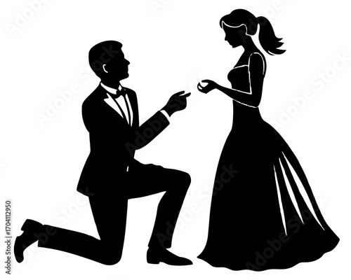 Man proposing marriage silhouette vector isolated on white background