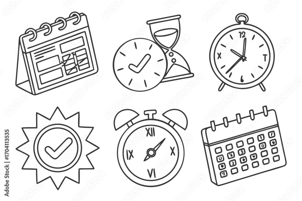 Fototapeta premium Clock calendar hourglass time management appointment schedule reminder planning deadline organization 100 on transparent background